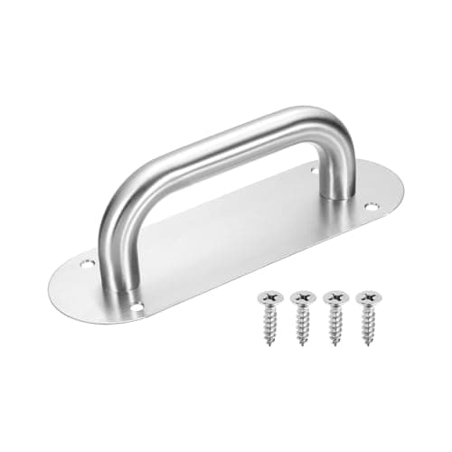 Image of sourcing map Barn Door Handles, 20cm Stainless Steel Heavy Duty Door Plate Handle Pull Commercial Gate Handles with Screws for Garage Shed, Oval, 7.9" x 2.6", Silver