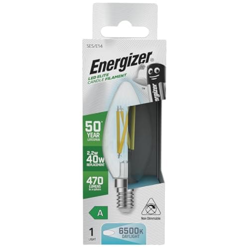 Image of Energizer A Rated LED Elite Candle E14 Filament 470lm 2.2W 6500K - Daylight Light Bulb