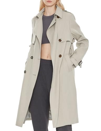 Image of Orolay Women's Long Trench Coat Double-Breasted Classic Lapel Overcoat with Belt Gray S
