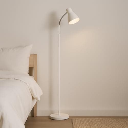 Image of BURAKH Floor Lamp Metal Standing with Adjustable Neck Heavy Metal Base Reading Light | LED Floor Light for Bedroom, Living Room - Bulb Not Include (White)