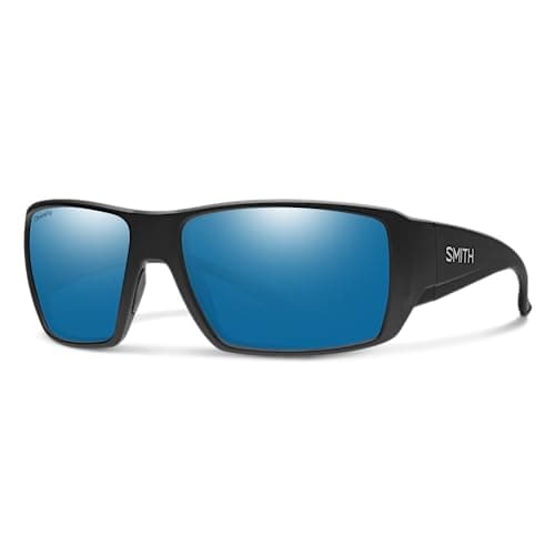Image of SMITH Guide’s Choice Sunglasses – Performance Sports Active Sunglasses for Biking, Running, Fishing & More – For Men & Women – Matte Black + Blue ChromaPop Polarized Mirror Lenses