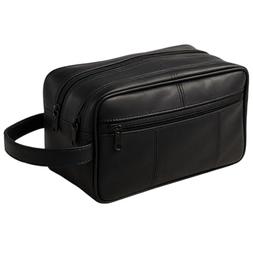 Image of RAS WALLETS Mens Large Genuine Leather Travel Overnight Wash Gym Toiletry Shaving Bag 3520 Black