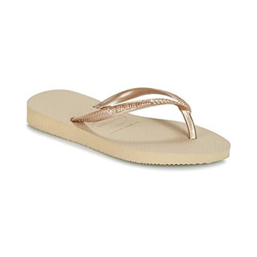 Image of Havaianas Slim (Mini Me) Girls Flip Flop, Sand Grey/Light Golden, 13 Child UK