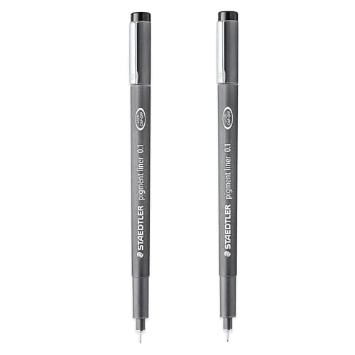 Image of STAEDTLER 308 Pigment Liner Fineliner Pen - 0.1mm - Black Ink - Pack of 2