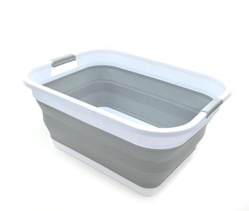 Image of SAMMART 41L Collapsible Plastic Laundry Basket - Foldable Pop Up Storage Container/Organizer - Portable Washing Tub - Space Saving Hamper/Basket (Grey)
