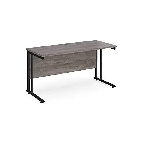 Image of Mr Office Maestro 25 straight desk 600mm deep - black cantilever leg, Grey oak, 1400