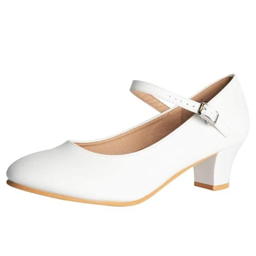 Image of Asyusyu Ankle Strap Character Shoes 1.55" White Ballroom Dance Shoes for Women Dancing Latin Salsa-6.5 UK