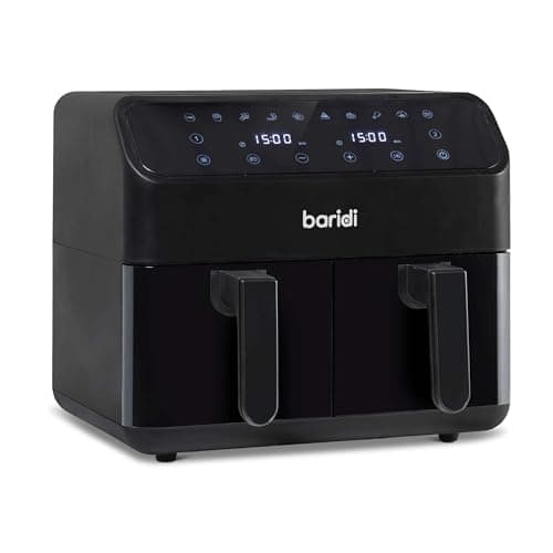 Image of Baridi Dual Zone Air Fryer with 2 x 4 litre baskets and 8 Presets, Cooks for 6-8 People, Black - DH172