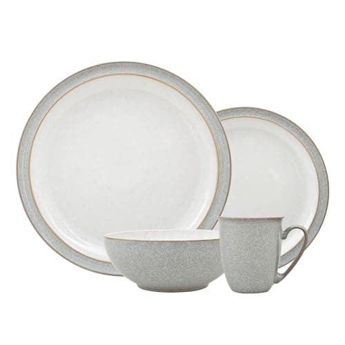 Image of Denby - Elements Light Grey Dinner Set For 1 - 4 Piece Ceramic Tableware - Dishwasher Microwave Safe Crockery Single Place Setting - 1 x Dinner Plate, 1 x Small Plate, 1 x Cereal Bowl, 1 x Coffee Mug