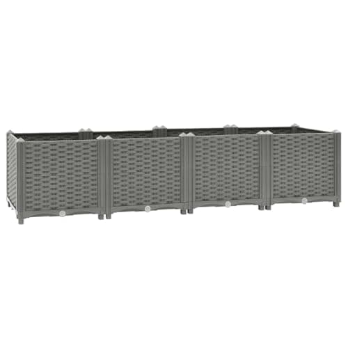 Image of vidaXL Raised Bed in Light Grey - Large, Spacious Polypropylene Plant Box with Rattan-Look Design