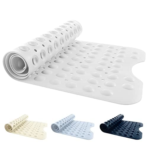 Image of ANSIO Bath Mat Non Slip Anti Mould 100 x 40 cm – Long PVC Shower Mat with Suction Cups & Drain Holes, Machine Washable Bathtub Mat, White