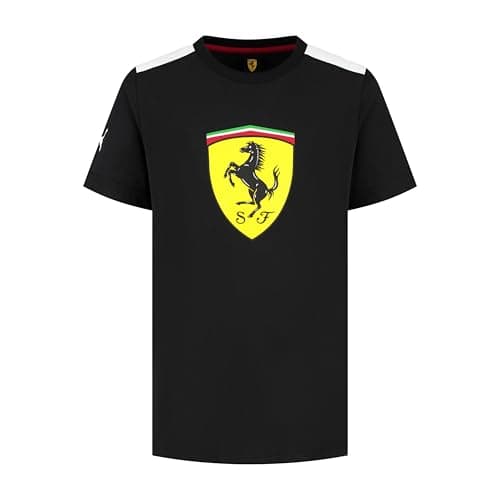 Image of PUMA Scuderia Ferrari F1 Kids' Tshirt with Large Scudetto Shield Logo - Black - Size: 3/4 Years