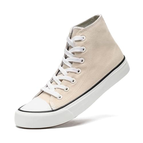 Image of xinran & shengli Women Men High Top Canvas Shoes Ladies Cushioned Support Sneakers Lace Up Casual Tennis Trainers Beige Size 7