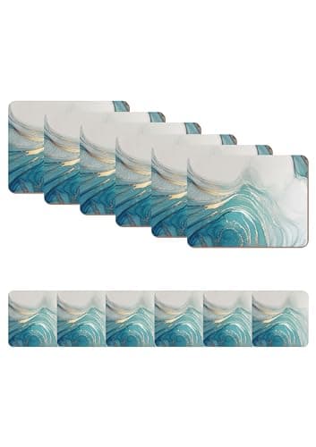 Image of Naivasha Homeware Placemats and Coasters Set of 6 - Heat Resistant, Waterproof, Non-Slip Cork Table Mats in Matte Finish, Elegant Placemats & Coasters for Cups, Mugs, Plates & Pans - Aqua Marble