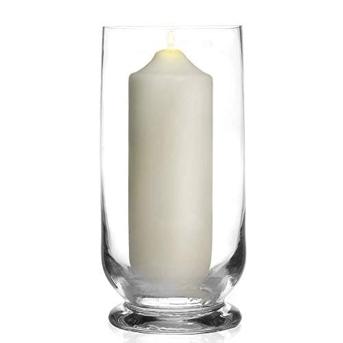Image of Tall Glass Hurricane Lantern Candle Holder – Clear Vase for Pillar or LED Candles – Elegant Table Centrepiece for Weddings, Home Décor, Terrace or Indoor Display | M&W