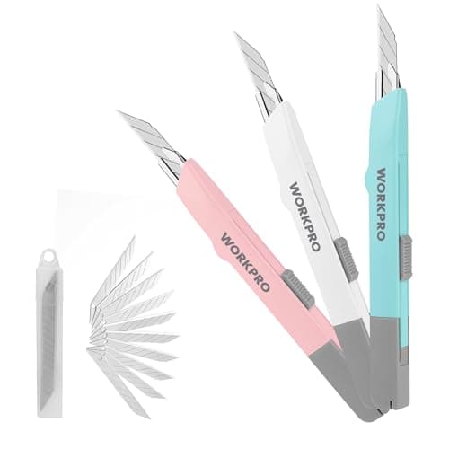 Image of WORKPRO Utility Knife Set, 3-Pack 9 mm Box Cutters with 10 Snap-Off Blades, Retractable Utility Knives for Office and Household Use, Tri-Color Set