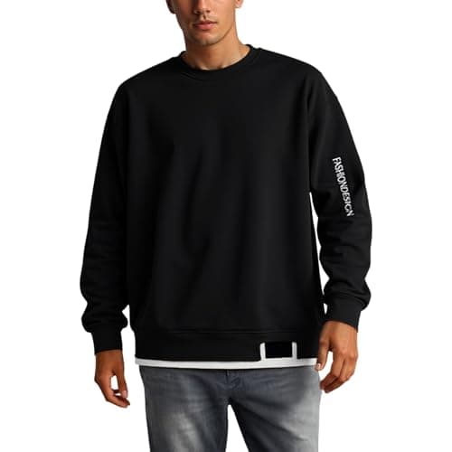 Image of Generisch Men's Spring and Autumn Loose Casual Style Long Sleeve T-Shirts 2 in 1 Crew Neck Sweatshirt Hoodie Plus Size Men, black, 5XL