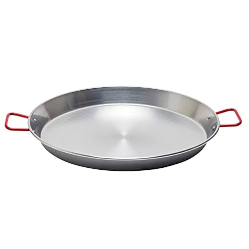 Image of Garcima La Ideal 12317 Polished Steel Paella Pan 46cm, Silver/Red
