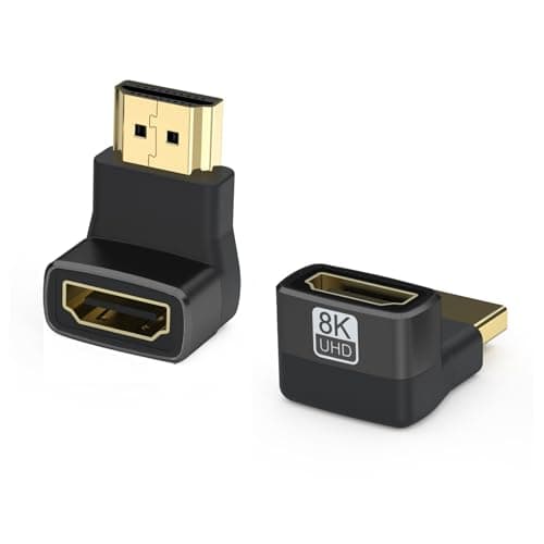 Image of vgggrd 2 PCS Right Angle HDMI Adapter 8K, HDMI 2.1 Adapter 90 and 270 Degree Combo, Male to Female HDMI Connector Support 8K@60Hz, 4K@120Hz 1080P for Laptop, PC, Monito, TV, Projector