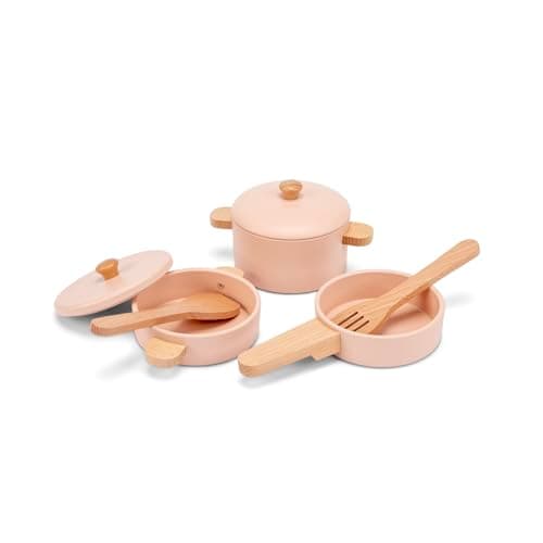 Image of Woet – Wooden Pots and Pans Set for Toddlers Age 24 Months+ – 7-Piece FSC Pink Cooking Pan Set – Pretend Kitchen Accessories – Role Play Cookware & Chef Toy – Gift for Kids