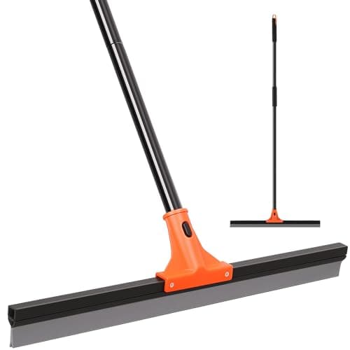 Image of Floor Squeegee Heavy Duty, 60CM Large Floor Squeegee Broom with 150CM Long Handle, Floor Scraper Rubber Broom for Garage, Tile, Deck, Bathroom,Outdoor,Window, Glass