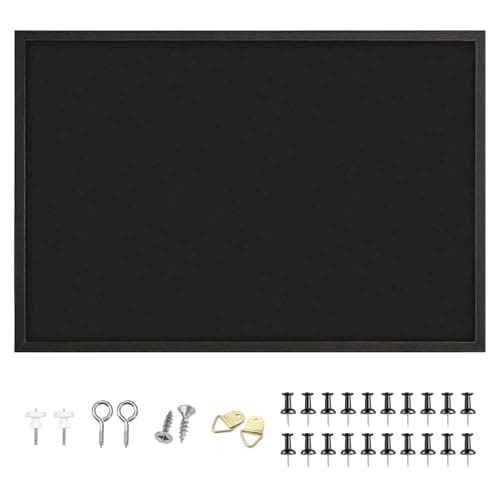 Image of OWLKELA Bulletin Board 60x40cm, Black Wood Framed Cork Board with Felt, Hanging Pin Board for Wall with 20 Pushpins, Vision Board for Office, School, and Home, 1pc