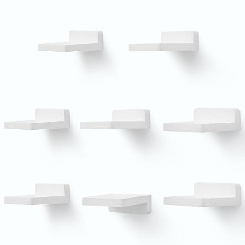 Image of PHOENANCEE Small Floating Shelves for Wall, 10.2x10.2x4CM, Mini Wooden Square Hanging Display Shelf Decoration for Small Objects, Bedroom, Living Room, Set of 8(Rustic White)