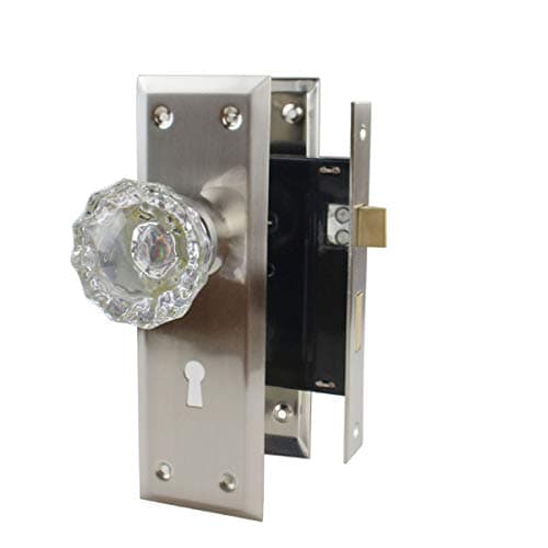Image of NUZAMAS Old Time Mortise Lock Glass Crystal Knob Set Skeleton, Zinc Alloy Plate, Door Knobs Look with Keys, Indoor Outdoor Double Open, Bed Room Locks, Classic Style