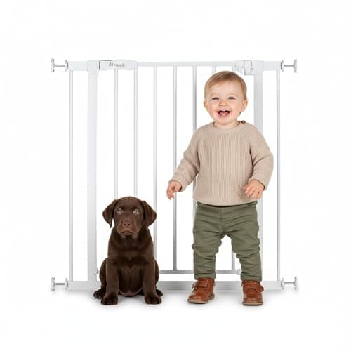Image of hauck Open N Stop 2, White - Pressure Fit Baby Gate 75-80 cm for Doors & Stairs, Closes Manually, Opens to Both Sides with One Hand, Metal, Mounting Accessories Included