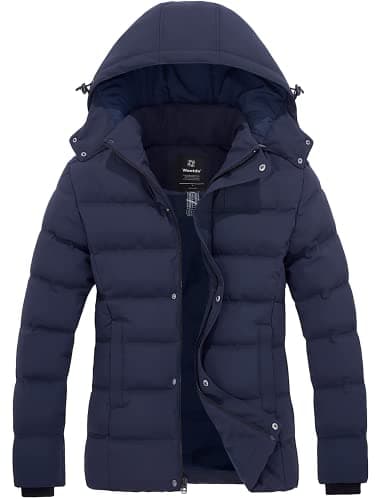 Image of Wantdo Women's Winter Warm Jacket Hooded Winter Coat Quilted Thicken Puffer Jacket with Removable Hood Navy L