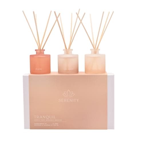 Image of Serenity - Tranquil Set of 3 Diffusers 50ml Each - Flow, Balance & Breathe Scented - Relaxing Elegant Home Scent for Home & Office Ambiance - Gifting Present Set - H: 7cm x W: 5cm.
