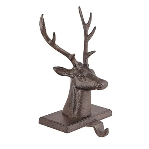 Image of Dibor Stocking Holder Cast Iron Reindeer Christmas Stocking Holder Hanging Hooks - 1.5kg Recycled Metal Xmas Stocking Holder