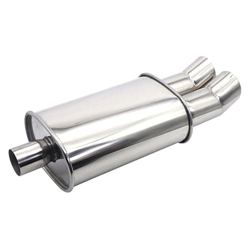 Image of Krtopo 2.25"/57MM Inlet Car Exhaust Muffler Dual Outlet - Silencer Stainless Steel Diesel Exhaust Resonator Muffler Tip Turbo Sound 21.06" Length Universal for Sedan SUV Truck(Bend Tail Silver)