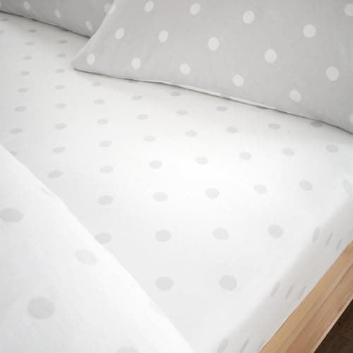 Image of Catherine Lansfield Brushed Polka Dot Cotton Single Fitted Sheet Grey