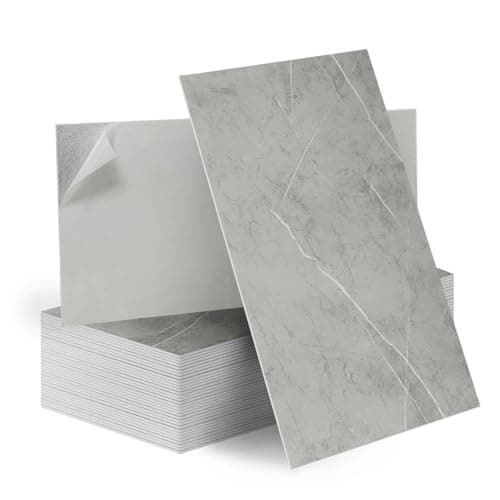 Image of Tarwanear 10Pcs Marble Tile Stickers,Self Adhesive Wall Tiles Marble 60 x 30cm, PVC Peel and Stick on Wall Tiles Waterproof for Living Room Bedroom Bathroom Kitchen Backsplash,Marble Grey