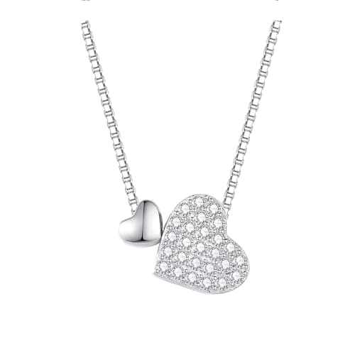Image of Epoch World Silver Heart Necklace 925 Sterling Silver Pendant Necklace Adjustable with Cubic Zirconia Love Heart Pendant Necklaces for Women Perfect for Gifts