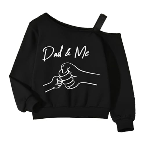 Image of Asbabiy Girls Spring Fall Long Sleeve Off Shoulder Sweatshirt Letter Graphic Casual Tops, Rib - Knit Cuffs and Hem (10 Years,Black)
