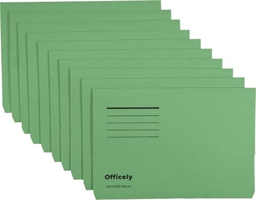 Image of Officely Foolscap Document Wallets 285gsm - Green (Pack of 10)