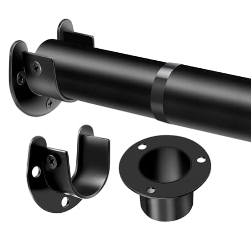 Image of Extendable Wardrobe Pole Black 43-107cm Wardrobe Rails and Fittings 33mm Tube Diameter Stainless Steel Clothes Hanging Pole With Screws and Fixing Sockets for Wardrobes Cloakroom Balconies Bathrooms