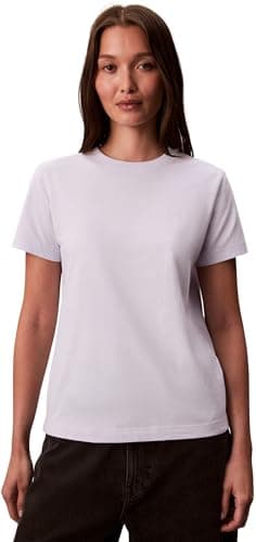 Image of Calvin Klein Women’s Short Sleeve Round Neck Archive Jersey T-Shirt, Purple (Lacey Lilac), XS