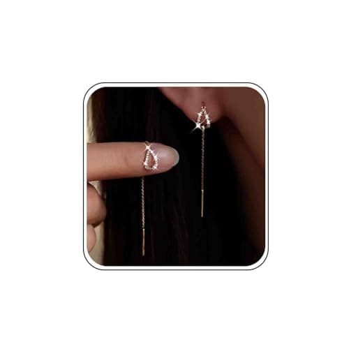 Image of TseenYi Cz Teardrop Threader Earring Crystal Pear Hollow Dangle Earring Long Bar Chain Threader Earring Long Chain Tassel Drop Earring Jewelry for Women and Girls Gifts(Gold)