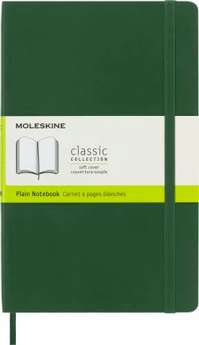 Image of Moleskine Classic Notebook, Notebook With Plain Pages, Soft Cover and Elastic Closure, Myrtle Green, Large, 13 x 21 cm, 192 Pages