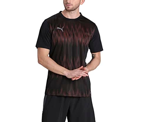 Image of Puma Ftblnxt Graphic Shirt Core Football Shirt - Black-Shocking Orange, Small