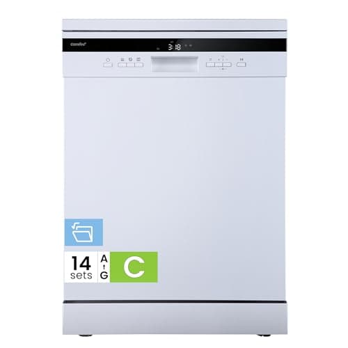 Image of COMFEE' Freestanding Dishwasher with 14 Place Settings, 44dB Quiet Full Size Dishwashers, CDWEF1435EWC-UK, ECO Wash, Auto Open Drying, Half Load, Delay Start, Wide LED Display, White