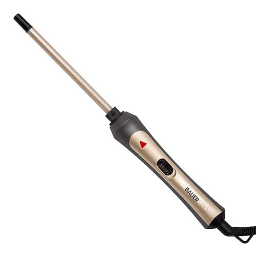 Image of Bauer Professional TourmaPro Slimline Curling Wand/Ultra Slim 9mm Barrel / 200° Heat, 360° Swivel Cord and Cool Touch Tip/Grey & Gold