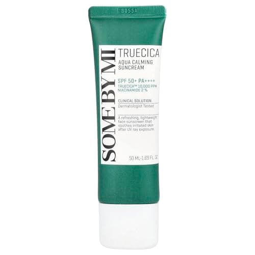 Image of SOME BY MI Truecica Aqua Calming Sun Cream / SPF50+, PA++++ / 1.69Oz, 50ml / Brightening and Calming Effect/Mild Sun and UV Protection Sunscreen for Sensitive Skin Korean SkinCare