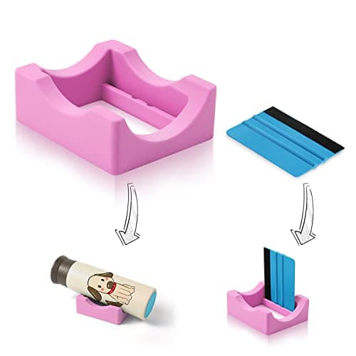Image of AIEX Small Silicone Cup Cradle, Tumbler Holder with Built-in Slot and Felt Edge Squeegee Decal Scraper, Anti-Skidding Tumbler Stand (Pink)