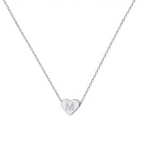 Image of Initial Necklace for Women Dainty Necklace Initial Letter Necklaces Heart Necklace for Women Letter Pendant Charm (Letter M, Silver)