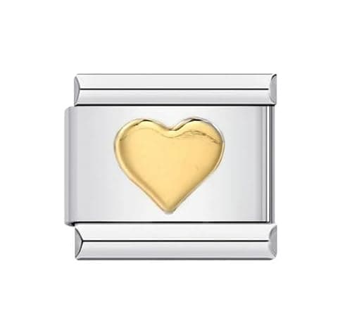 Image of Mon & Sons Funny Nurse Love Heart Butterfly Elephant Horse Pony Swan Monkey Teddybear Coffee Charm Silver 9mm Italian Link Compatible With Modular Bracelet (Solid Gold Heart)