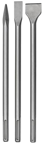 Image of Original Einhell 3-Piece Chisel Set (Demolition Hammer Accessories, Steel, 400 mm Long, SDS-Max Shank, for Various Drilling and Demolition Hammers, Includes 2X Flat and 1x Pointed Chisel)